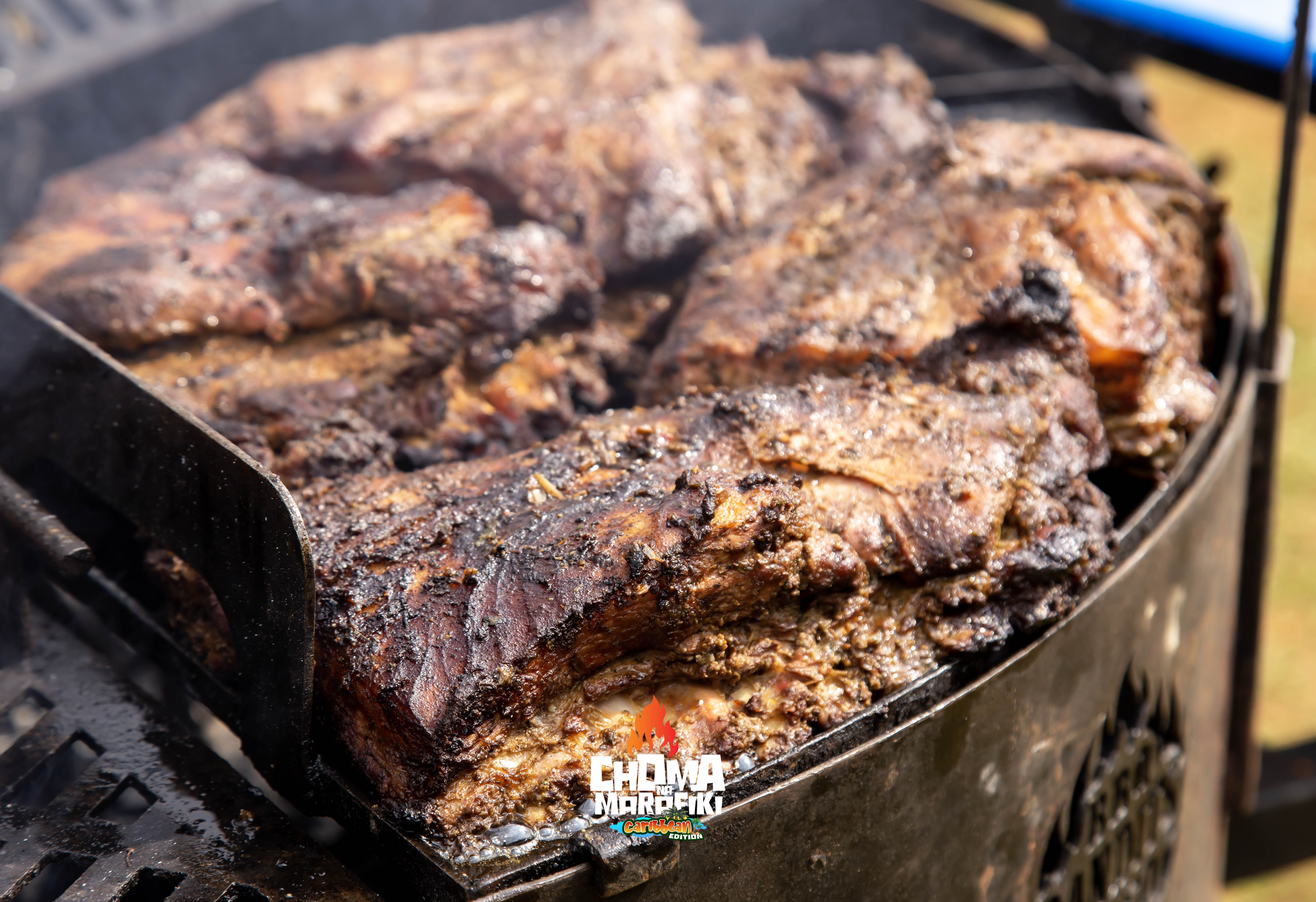 Smoked meat resting in the BBQ smoker at Caribbean Edition