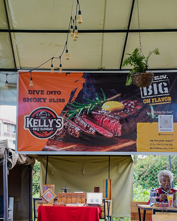 Kelly's BBQ Sunday event setup and brand banner